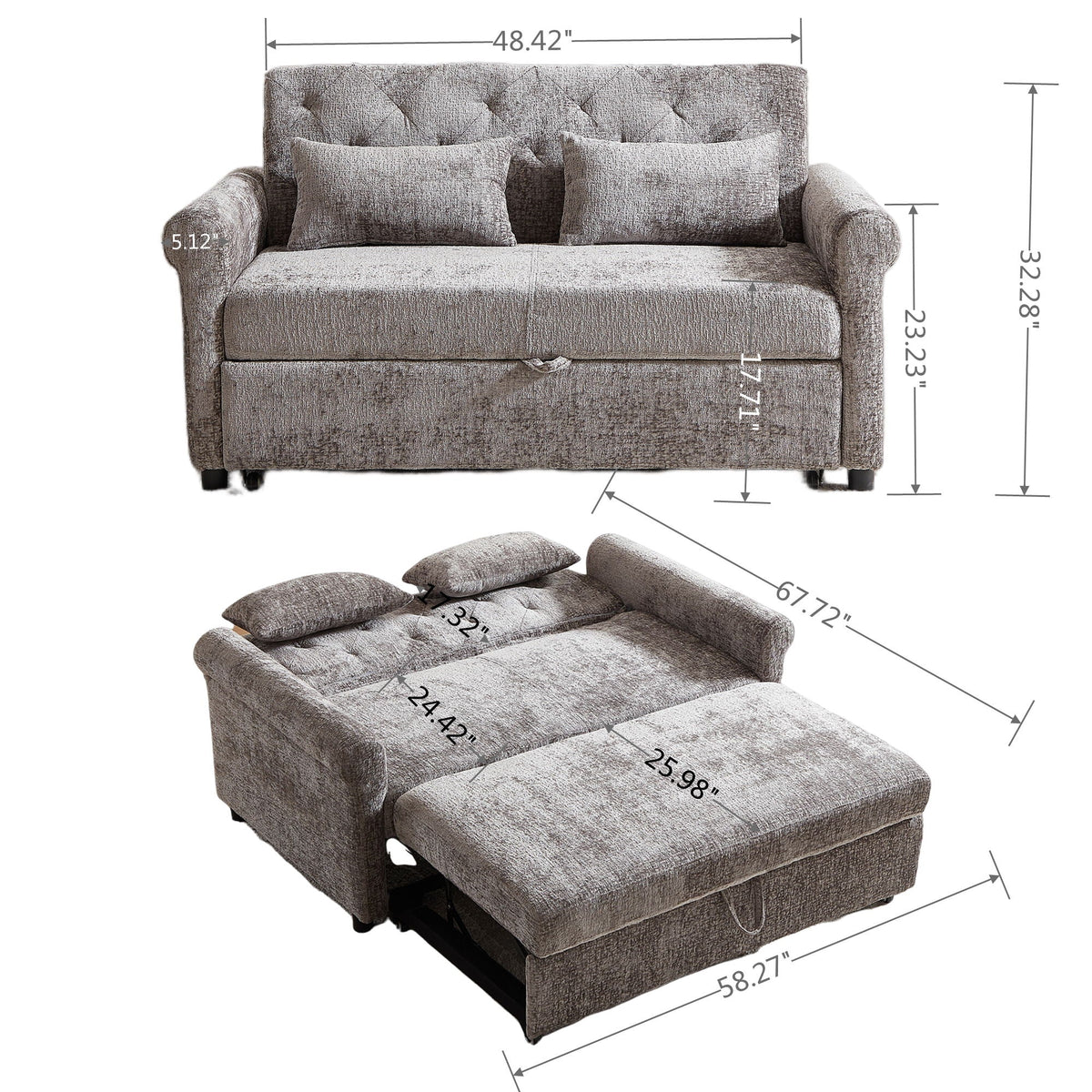 Loveseat Sofa Bed, Pull - Out Couch Sleeper & 2 Pillows - view 13