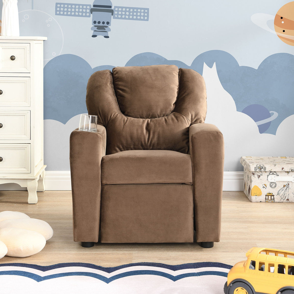 Kids Recliner Chair, Kids Upholstered Couch With Two Cup Holder, Footrest, Backrest, Toddlers Recliner With - view 5