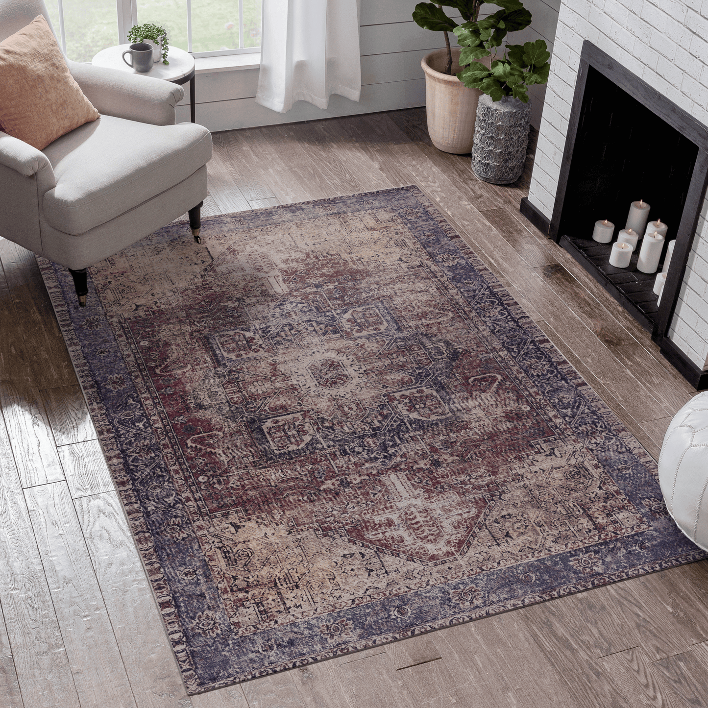 Maval Burgundy Washable 3x5 Area Rug