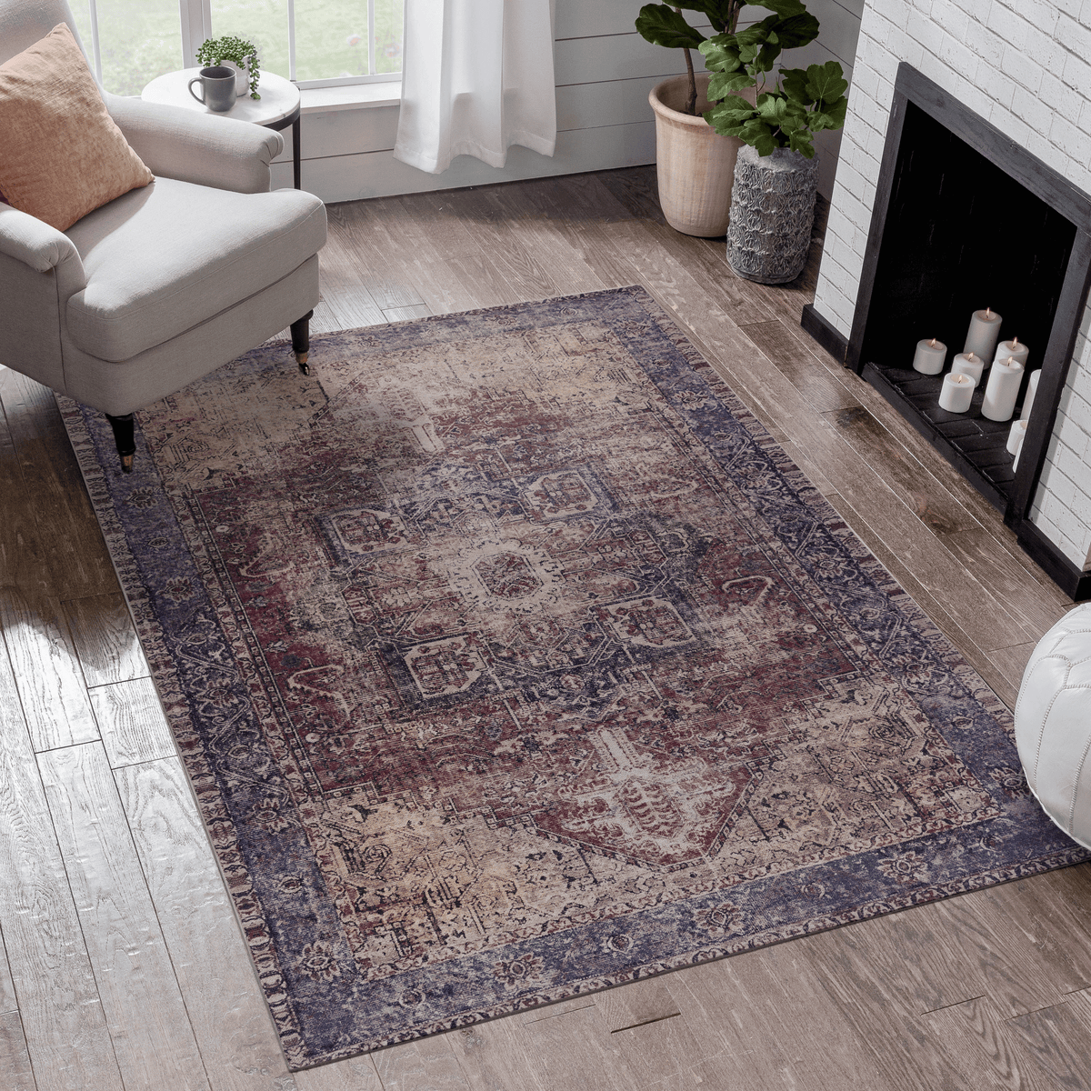 MAVAL Burgundy Washable Area Rug 4x6