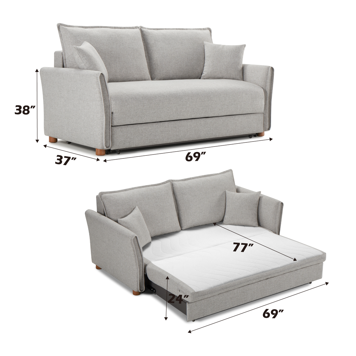 Oren Gray Chenille Sleeper Sectional Sofa