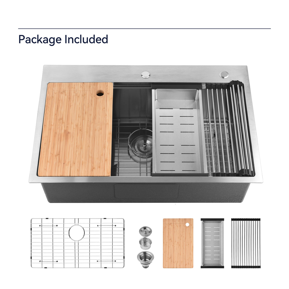 Stainless Steel Kitchen Sink, 33″x22″ Single Bowl