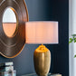D15x25.7' Round Aluminum Sheet Gold Table Lamp with White Fabric Shade