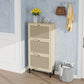Rattan 3 Door Shoe Rack, Freestanding Modern Shoe Storage Cabinet