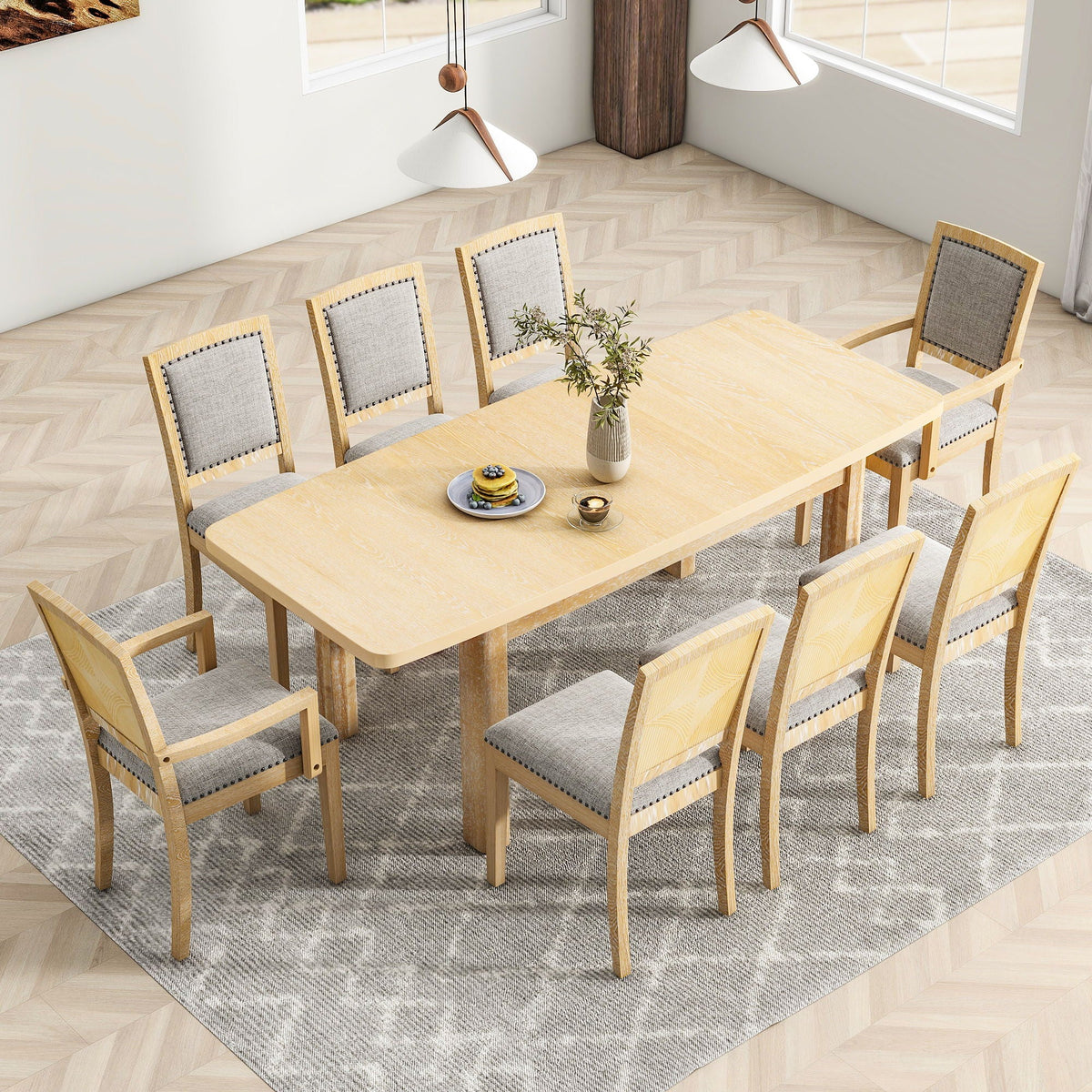 Topmax - Rustic Extendable Dining Table Set With Removable Leaf, 6 Upholstered Armless Dining Chairs And 2 - view 12