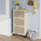 Rattan 3 Door Shoe Rack, Freestanding Modern Shoe Storage Cabinet