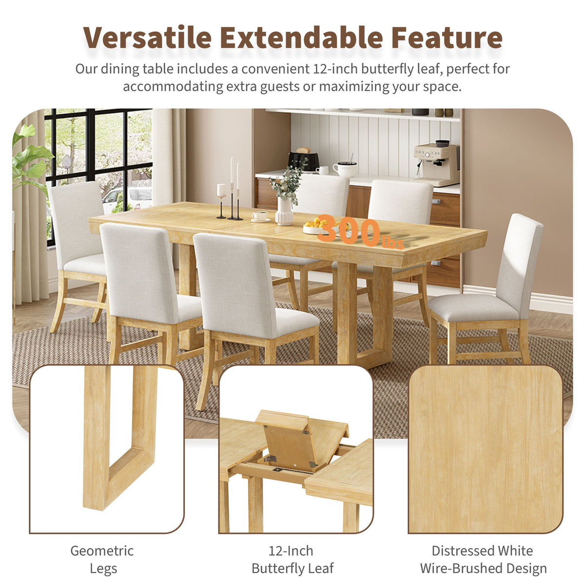 Topmax - 7 Piece Traditional Extendable Dining Table Set With Butterfly Leaf And 6 Upholstered Dining Table - view 13