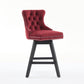 Swivel Velvet Barstools with Button Tufted Decoration - Set of 2 (Wine Red)