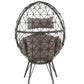 Aeven - Patio Lounge Chair - Light Gray Fabric & Black Wicker