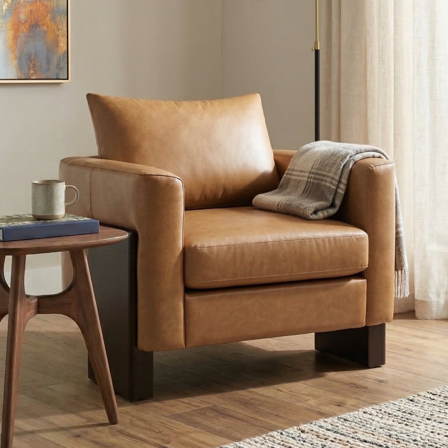 Modern Accent Chair with Rubberwood Legs