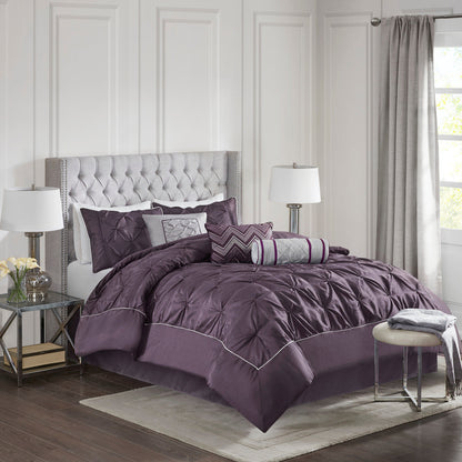 7 Piece Tufted Comforter Set Plum King