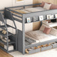Wood Full Size Convertible Bunk Bed with Storage Staircase and Drawers