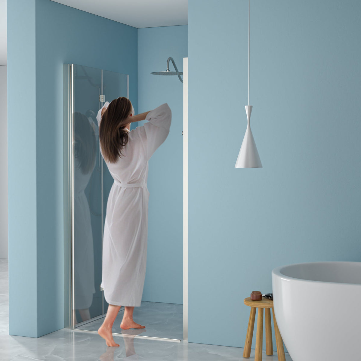 Frameless Shower Door with Tempered Glass - 32"W x 72"H
