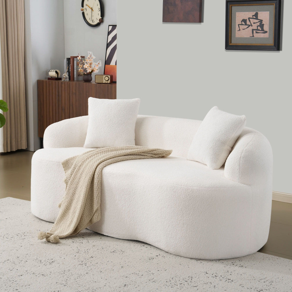 Curved Loveseat Sofa With Round Armrest - view 7