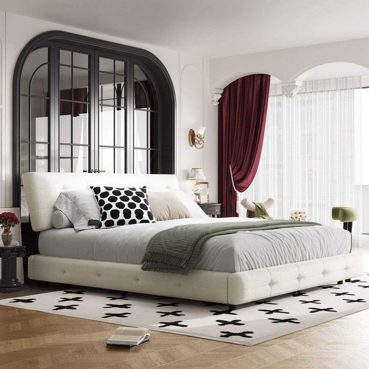 King Size Bed Frame with Tufted Headboard