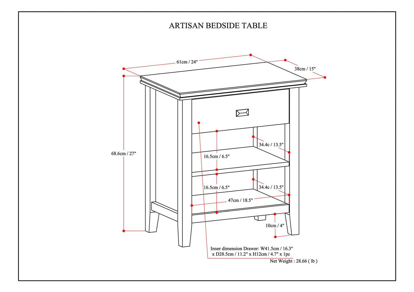 Artisan 24 Inch Wide Solid Wood Bedside Table in Warm