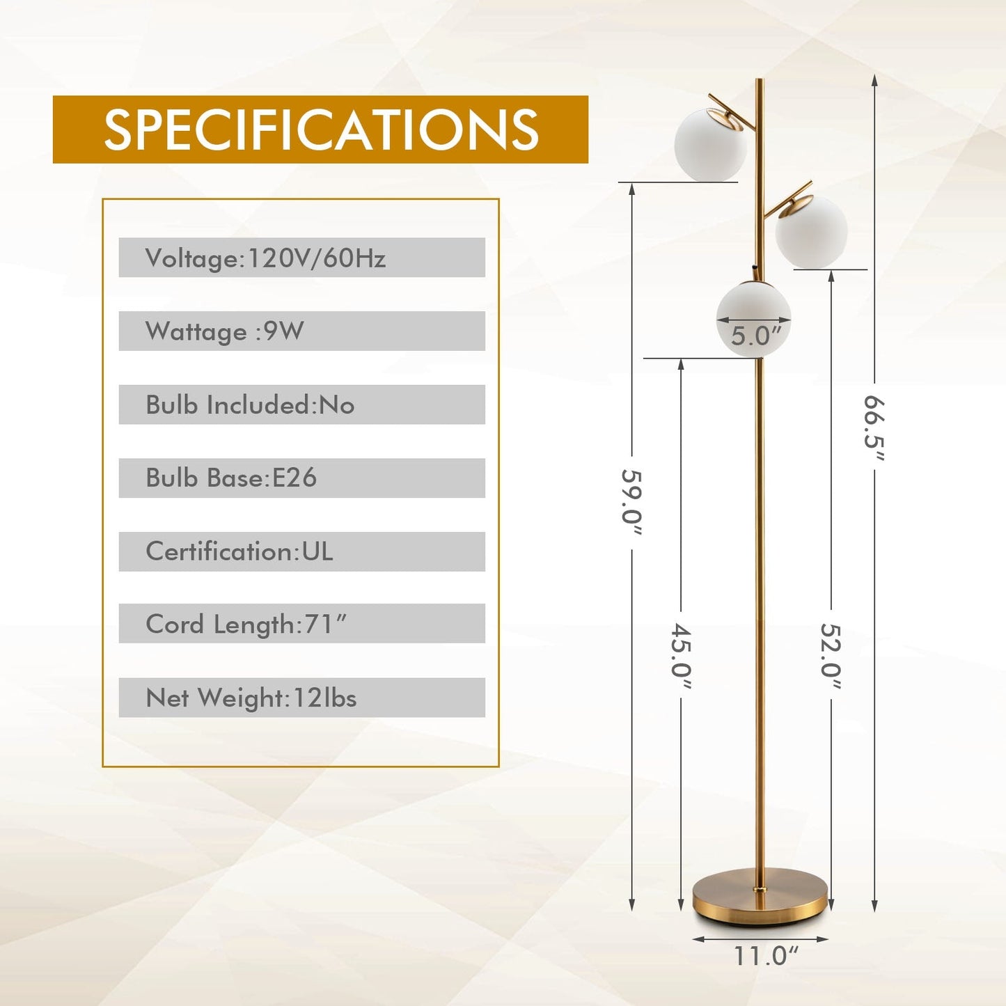 Golden 3-Globe Floor Lamp Foot Switch
