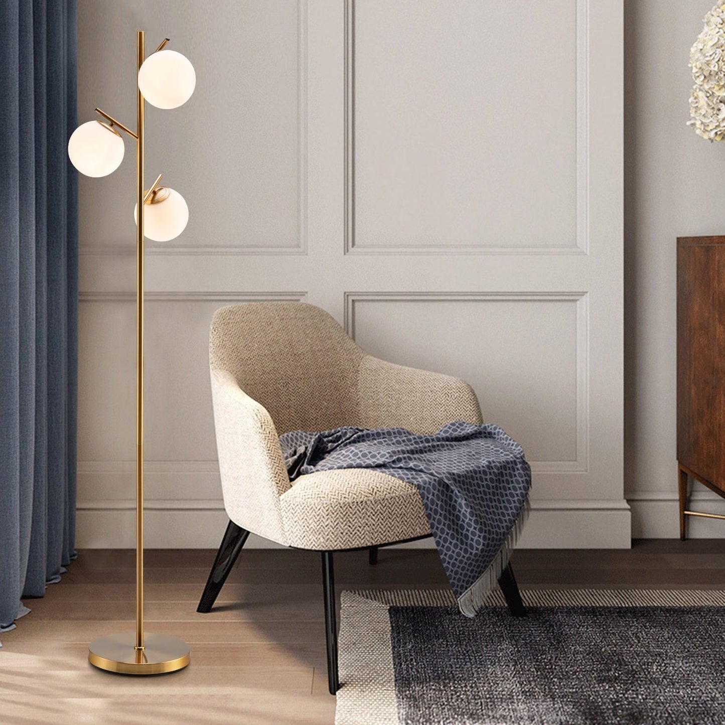 Golden 3-Globe Floor Lamp Foot Switch