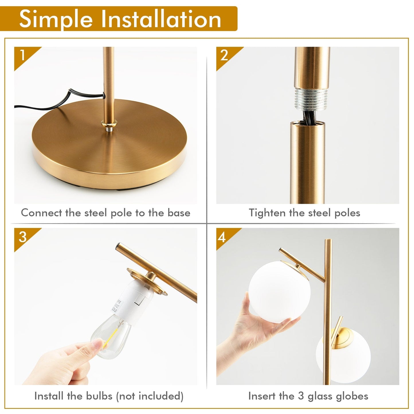 Golden 3-Globe Floor Lamp Foot Switch
