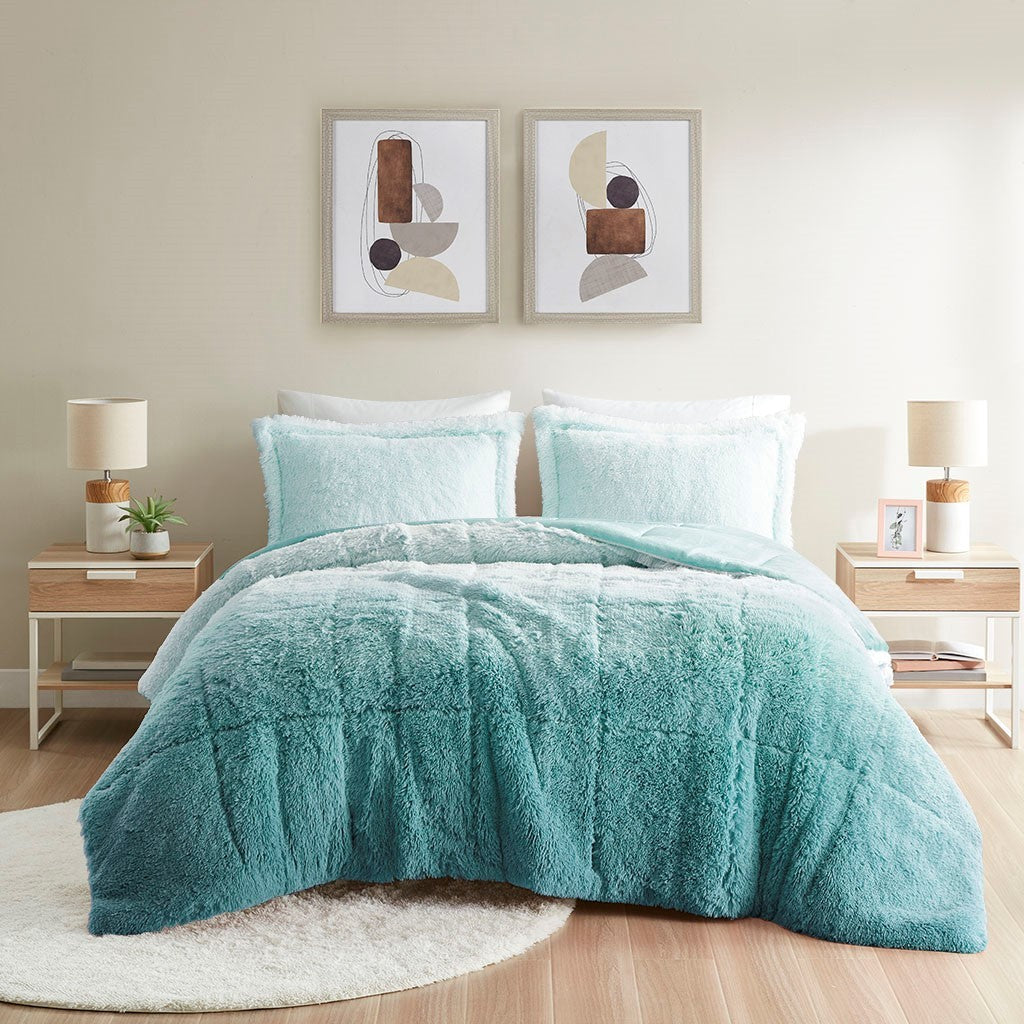 King Ombre Shaggy Long Fur Comforter Mini Set