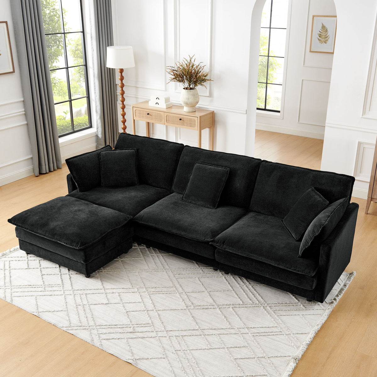 L-Shaped Sectional Sofa With Ottoman, Convertible 4 Seater Couch - view 13
