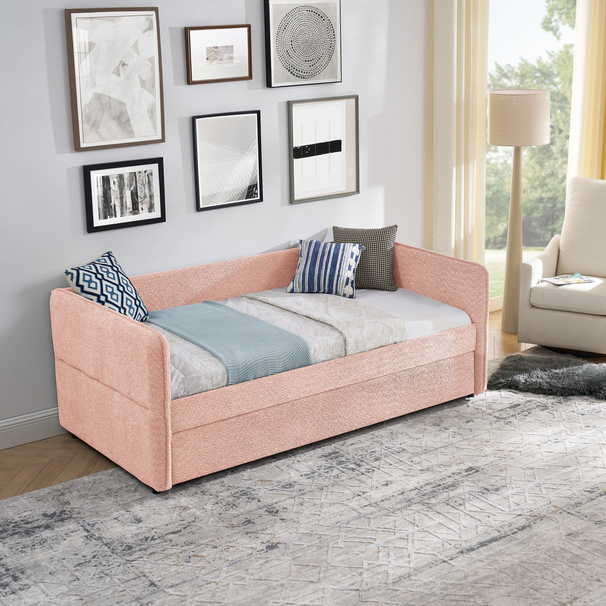 Upholstered Tufted Daybed with Twin Size Pop-up Trundle
