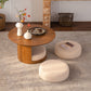 31.5" Round Wood Coffee Table with 3 Teddy Fabric Nesting Stools