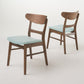 Set of 2 Dining Chairs - Upholstered Seat, Rubberwood Legs, Walnut+Mint