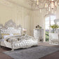 Adara - Eastern King Bed - Pearl White Synthetic Leather & Antique White