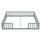 Double Twin Floor Bed with Fence, Guardrails, without Door