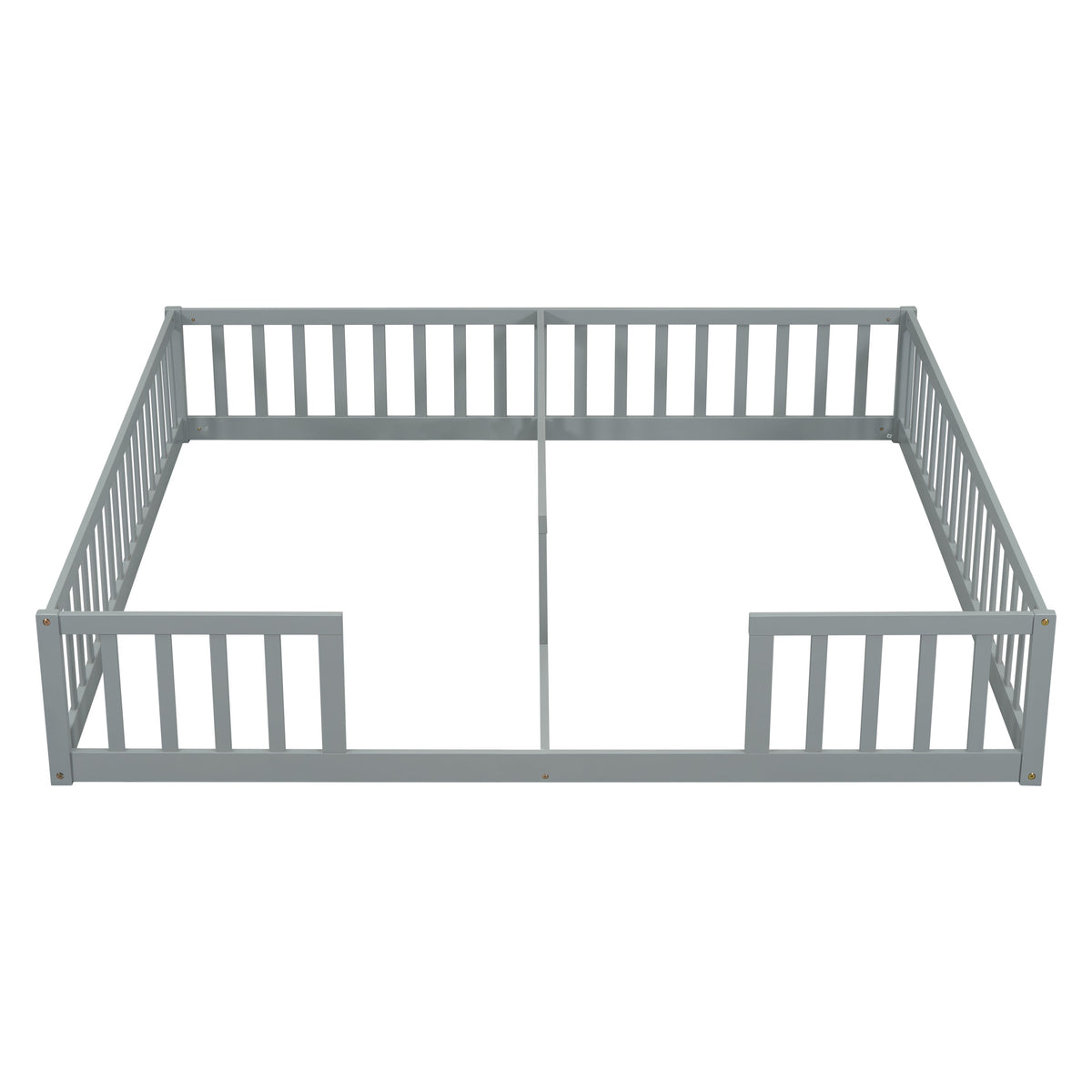 Double Twin Floor Bed with Fence, Guardrails, without Door