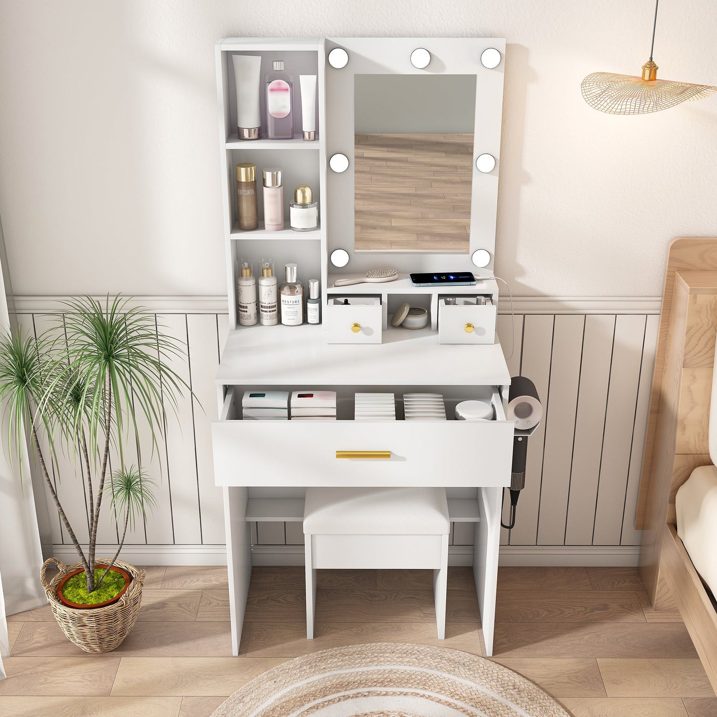 Vanity Table with Mirror & Adjustable LED Lights