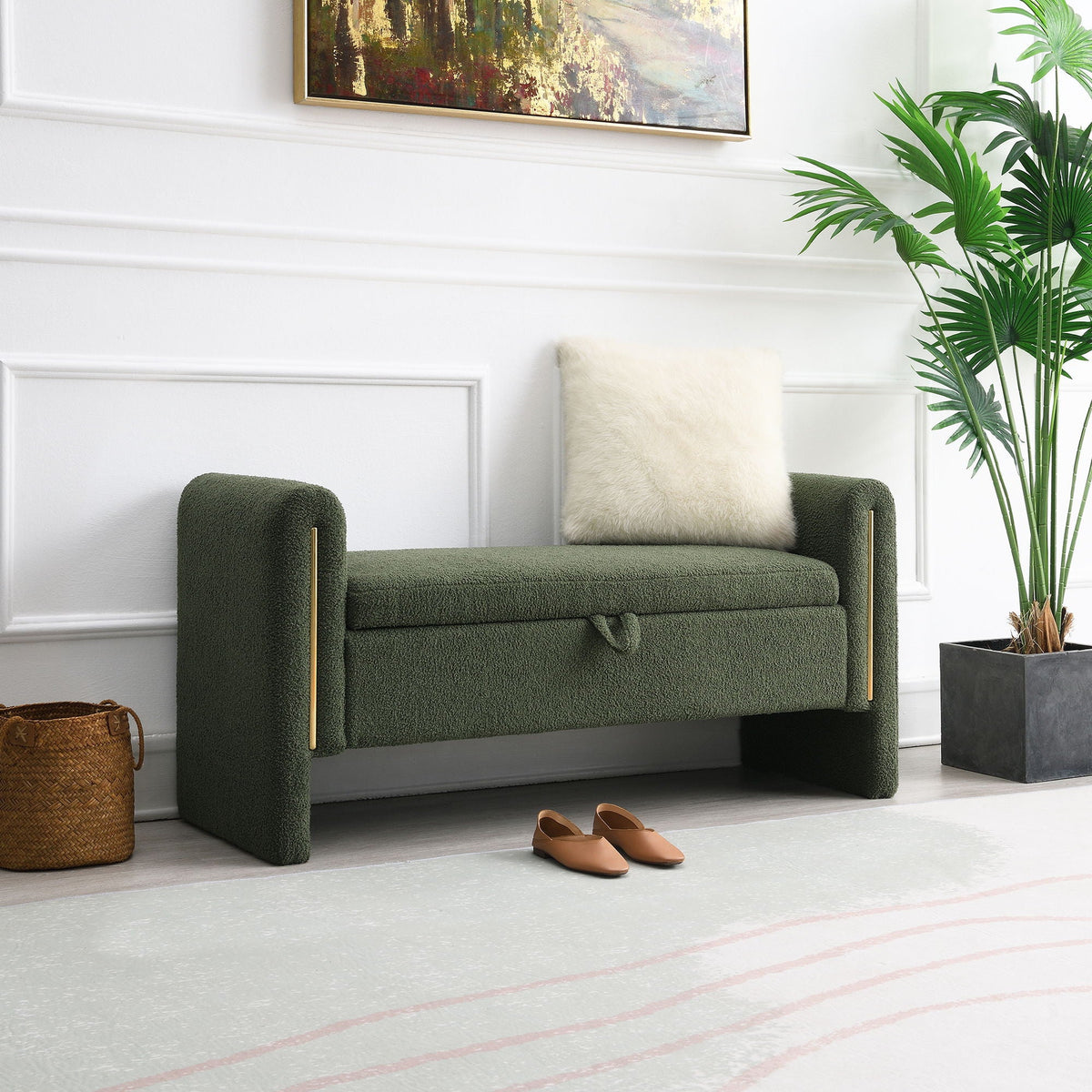 Modern Teddy Upholstered Large Bed End Bench With Arms And Storage - view 40