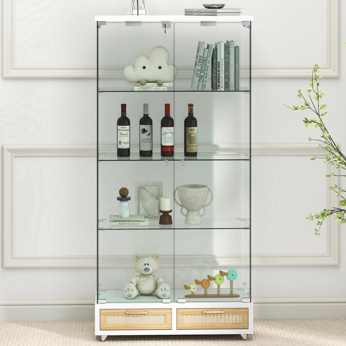 Modern Glass Display Cabinet with Large Drawers