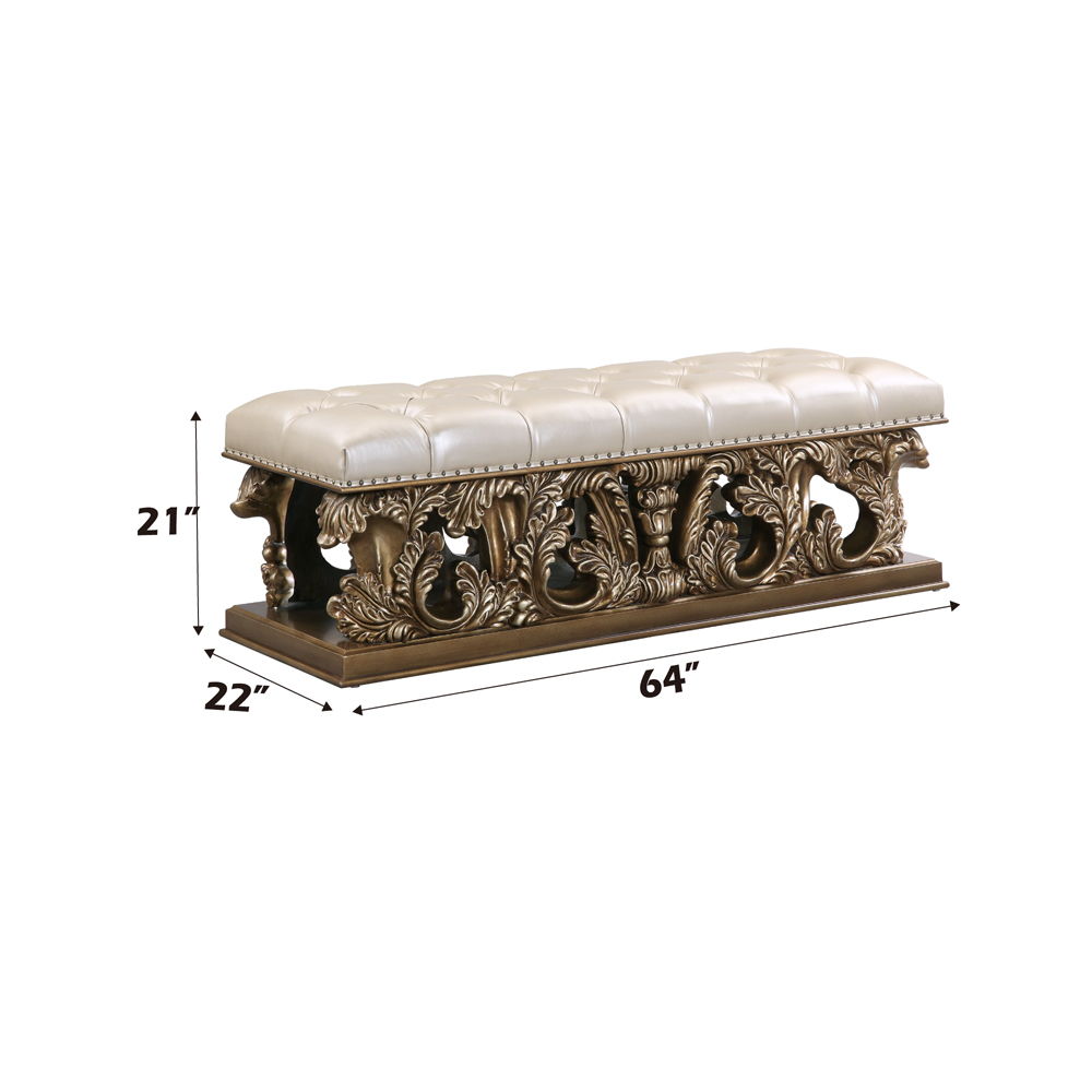 Constantine - Bench - Light Gold Synthetic Leather , Brown & Gold