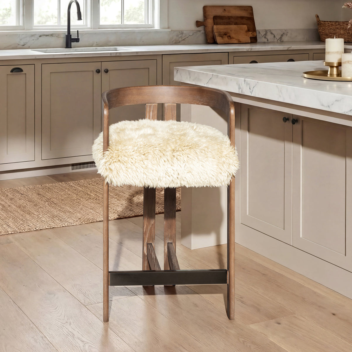Millwick 26.5" Low Back Genuine Fur Stool
