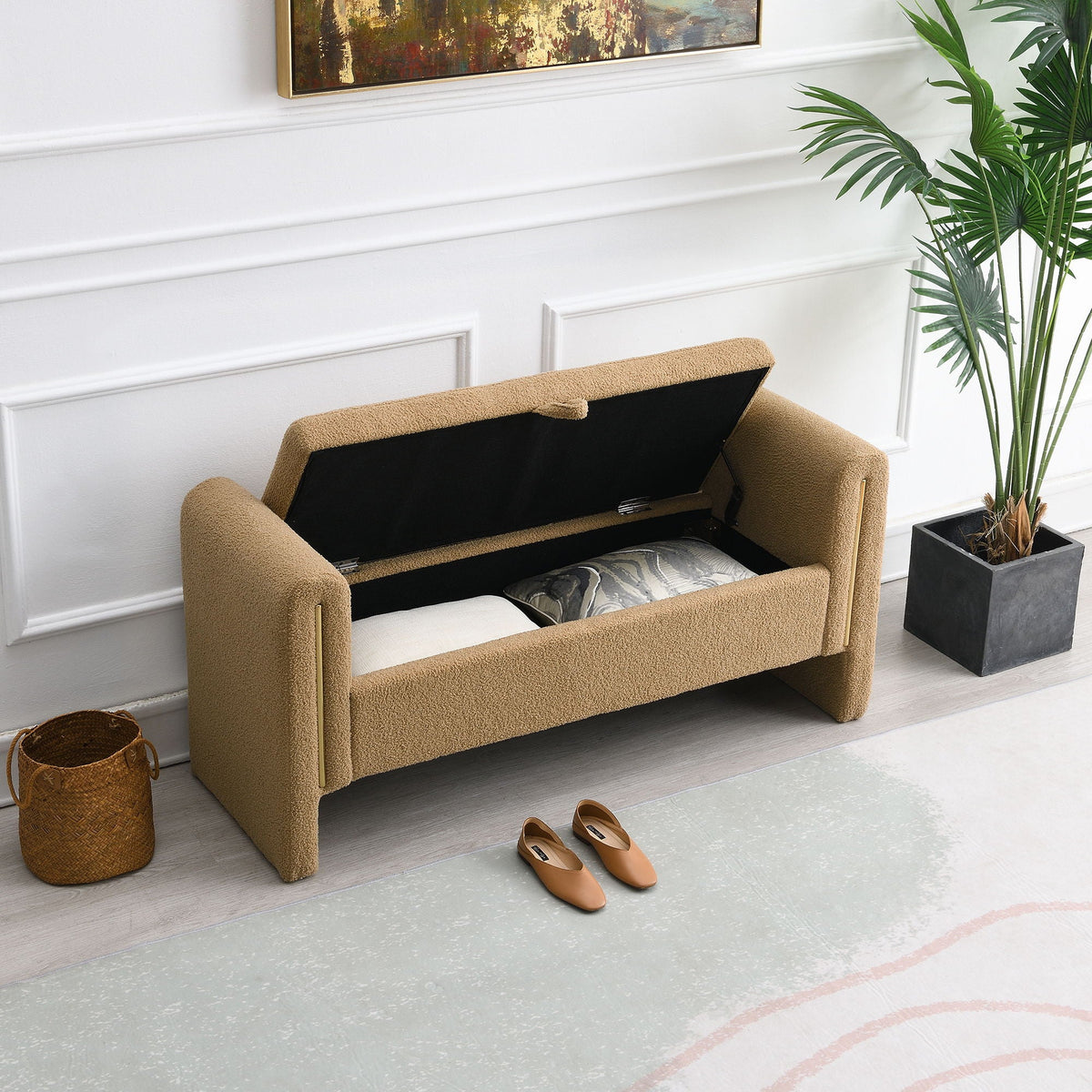 Modern Teddy Upholstered Large Bed End Bench With Arms And Storage - view 41