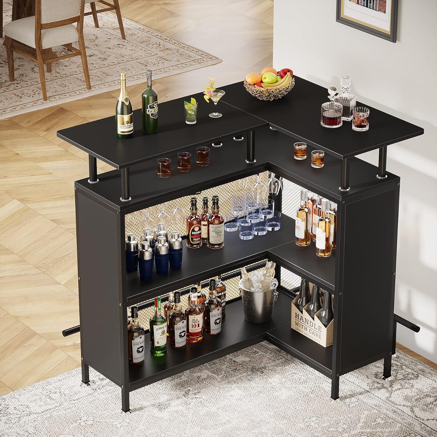 36” x 48” L-Shaped Home Bar Unit with Footrest