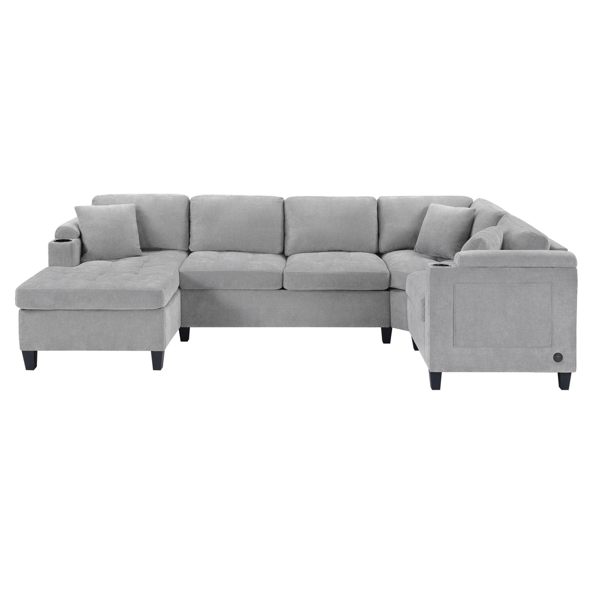 U Shaped Sectional Sofa, Corner Living Room Couch With Built In Cup Holders, Storage, USB Ports - view 4