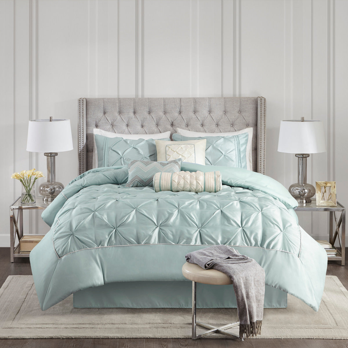 7 Piece Tufted Comforter Set Seafoam California King