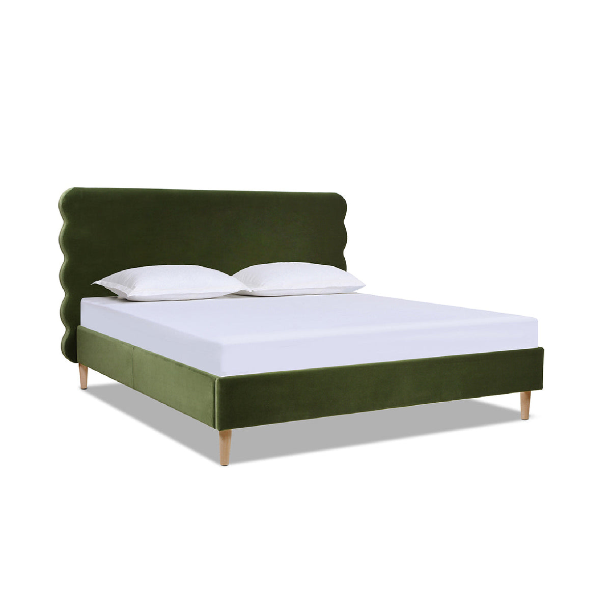 Stockholm Modern Wavy Headboard Platform Bed, King, Olive