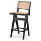 Keira Mid-Century Rattan Bar Stool Set of 2 with Leather Seat