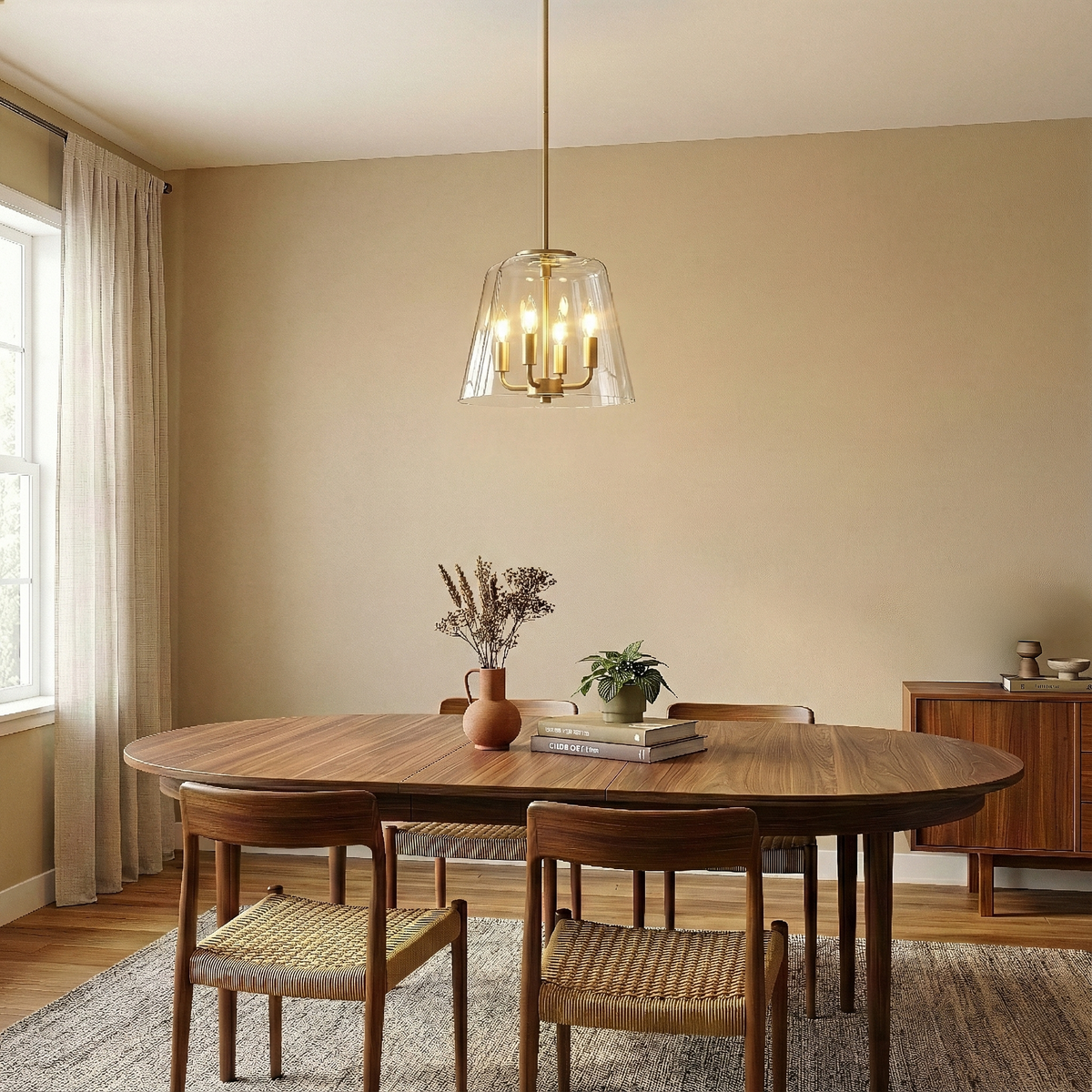 Soiree Four Candle Lights Pendant With Clear Glass - Satin