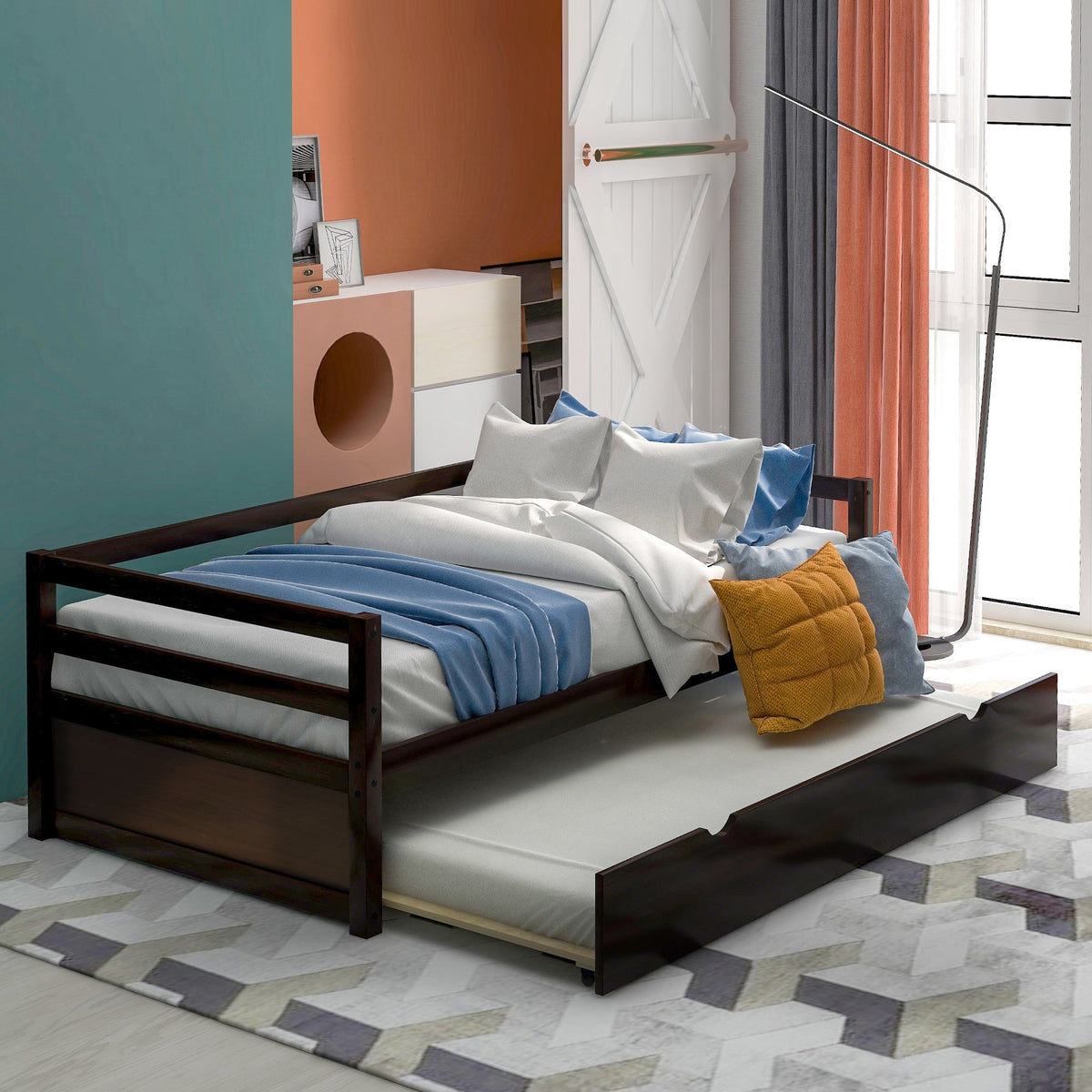 Twin Size Daybed with Trundle Frame Set