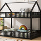 Metal Twin Over Twin House Bunk Bed With Fence And Door