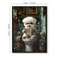 Framed Bathroom Decor, Cute Puppy Wall Art in Picture Frame, 3D Canvas Print - Indigo / White