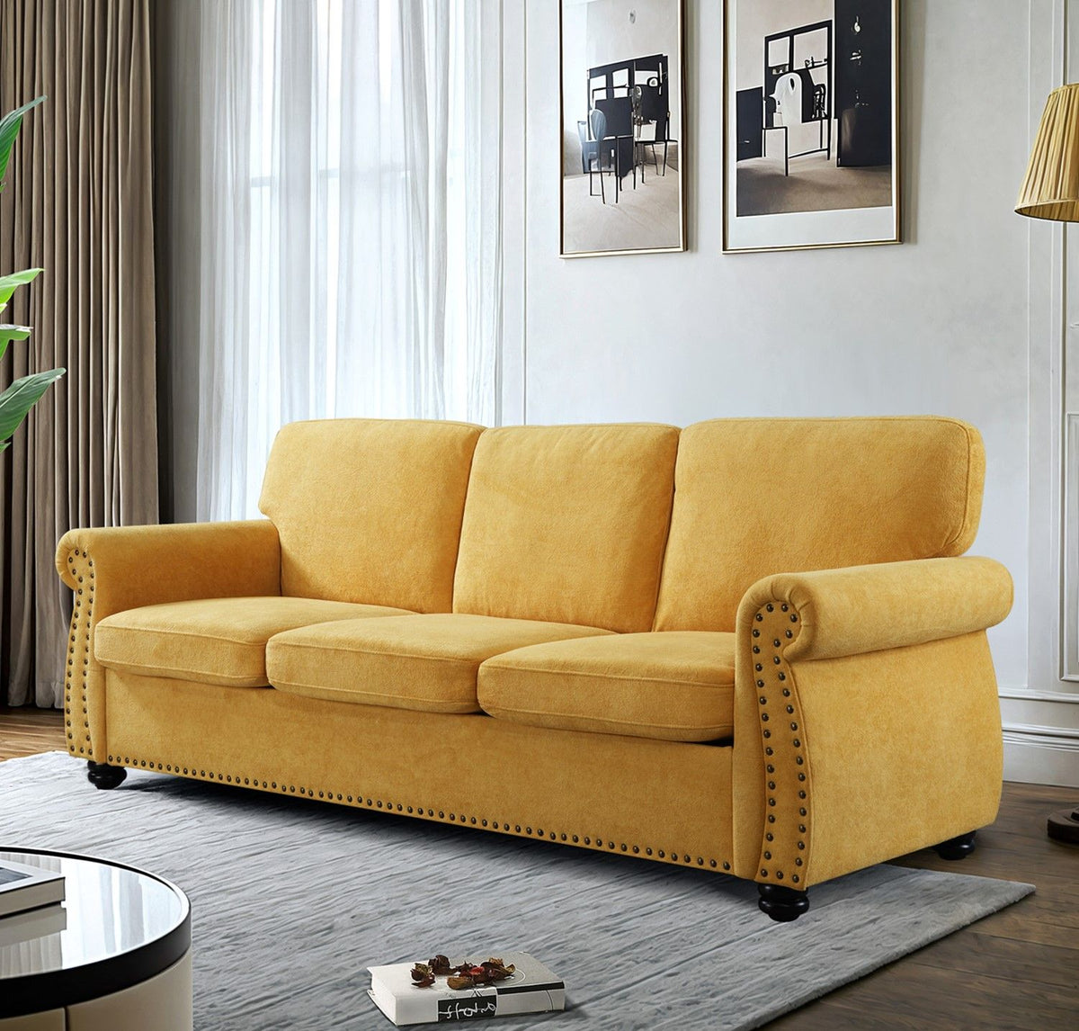 Soft Sofa, Upholstered 3 Seater Couch With High Density Foam, Loose Back Cushions And Turned Legs - view 26