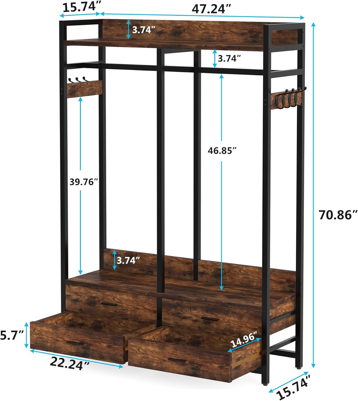 47.2" Rustic Brown Freestanding Closet Organizer