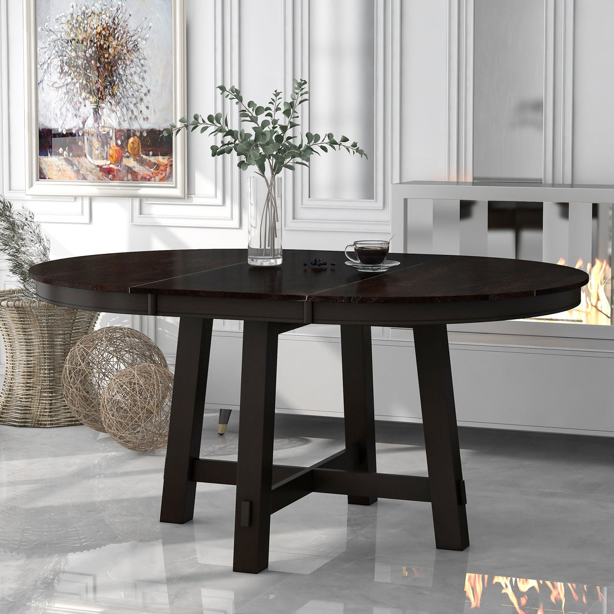 Gia - Round Extendable Dining Table With 16" Leaf Wood - view 13