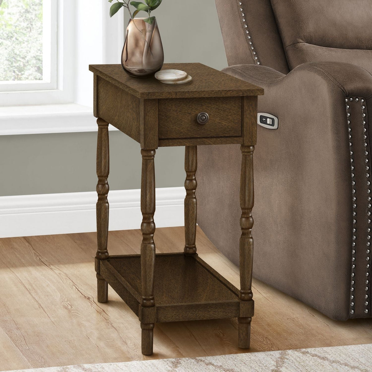 Accent End Table, 2 Tier, Storage Drawer, Traditional Stylish Design - view 10